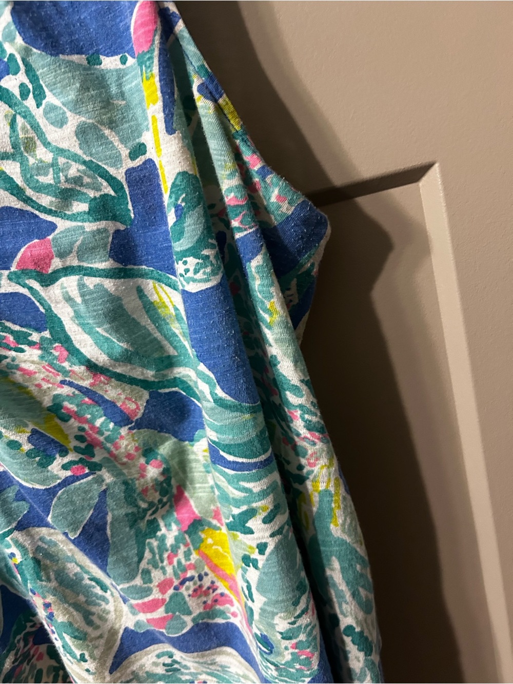 Lilly Pulitzer Sleeveless V-Neck Tank in Blue and Teal with Pink Accents Etta - Picture 4 of 5